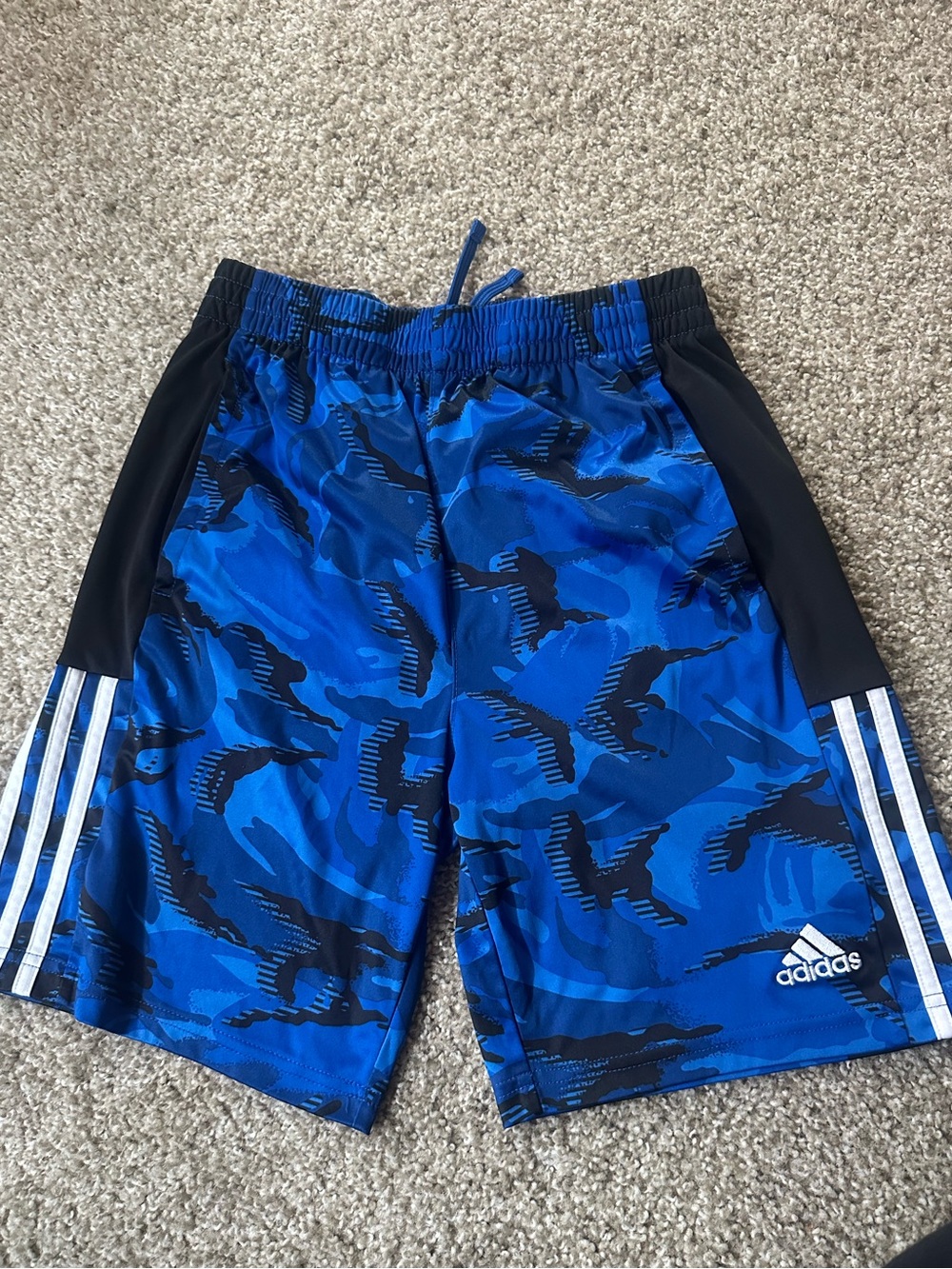 adidas Blue Camo Boys' Athletic Shorts with Black Panels